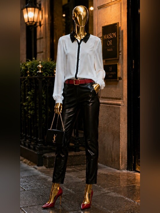 Tops - Beautiful Elegant Long-sleeve Mint With Black Leather Like Trim Button Up Blouse